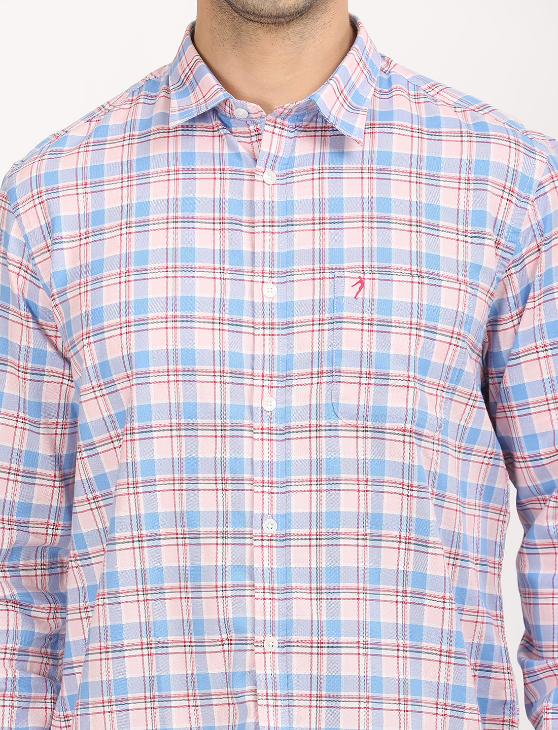 Men's Pink Casual Regular Fit Checkered Full Sleeves Shirt