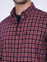 Men's Navy Casual Regular Fit Checkered Full Sleeves Shirt