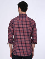 Men's Navy Casual Regular Fit Checkered Full Sleeves Shirt