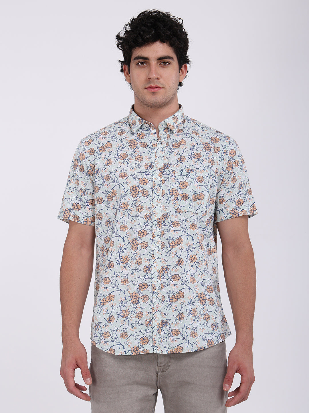 Men's Green Casual Classic Cotton Printed Half Sleeves Shirt