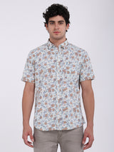 Men's Green Casual Classic Cotton Printed Half Sleeves Shirt
