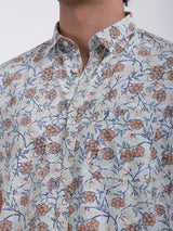 Men's Green Casual Classic Cotton Printed Half Sleeves Shirt