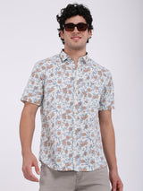 Men's Green Casual Classic Cotton Printed Half Sleeves Shirt