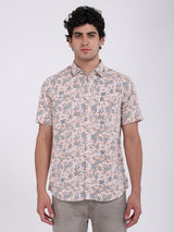 Men's Pink Casual Classic Cotton Printed Half Sleeves Shirt