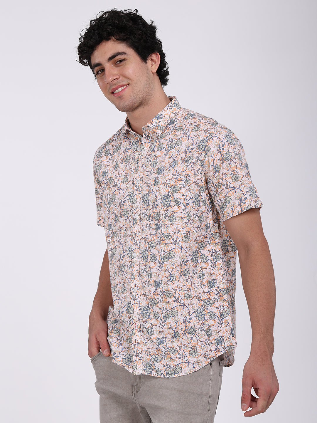 Men's Pink Casual Classic Cotton Printed Half Sleeves Shirt