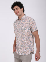 Men's Pink Casual Classic Cotton Printed Half Sleeves Shirt