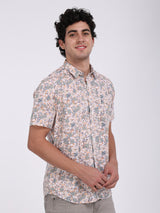 Men's Pink Casual Classic Cotton Printed Half Sleeves Shirt