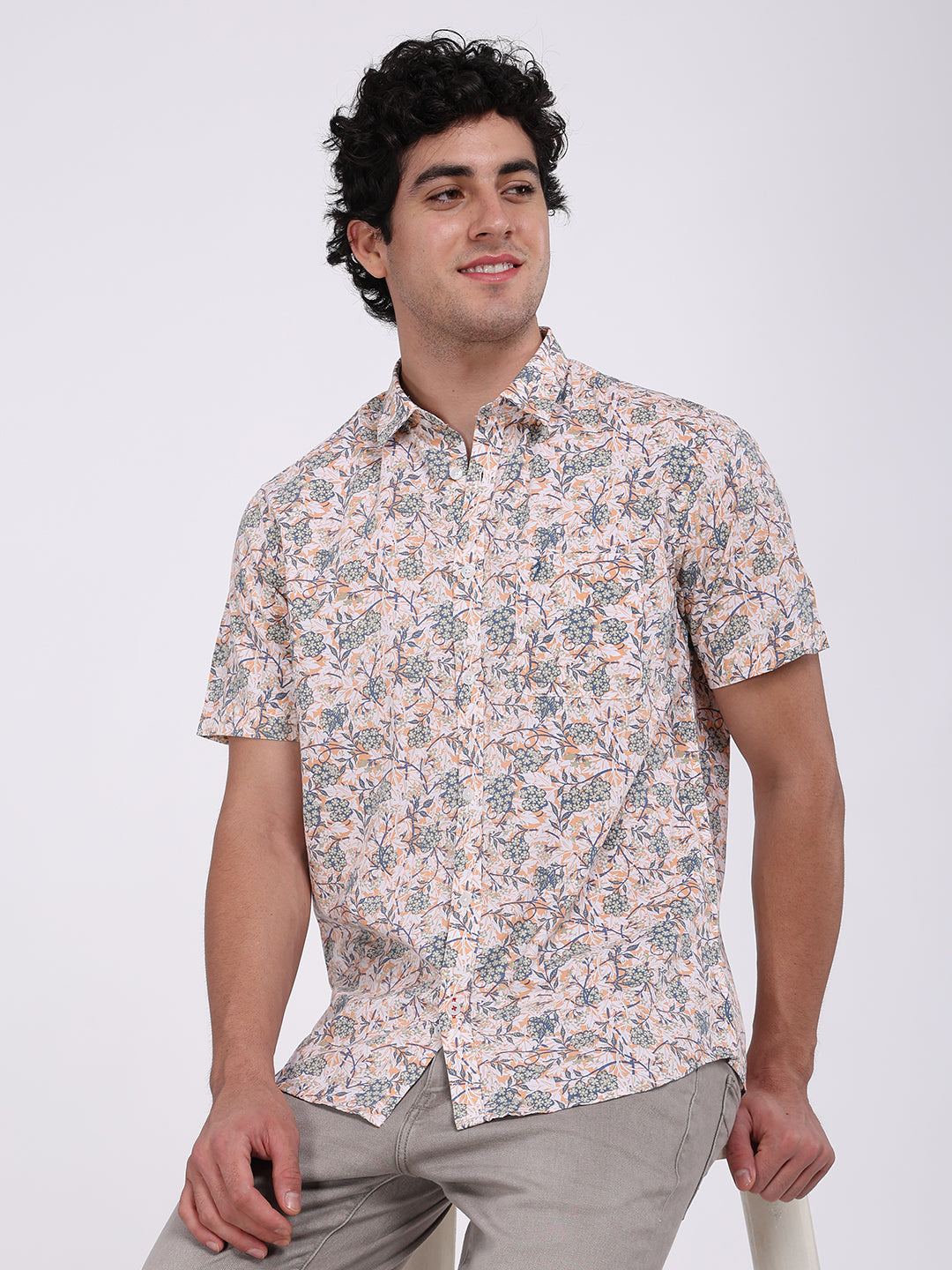 Men's Pink Casual Classic Cotton Printed Half Sleeves Shirt