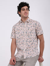 Men's Pink Casual Classic Cotton Printed Half Sleeves Shirt