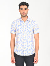 Men's White Casual Classic Cotton Printed Half Sleeves Shirt