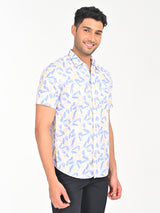 Men's White Casual Classic Cotton Printed Half Sleeves Shirt