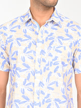 Men's White Casual Classic Cotton Printed Half Sleeves Shirt