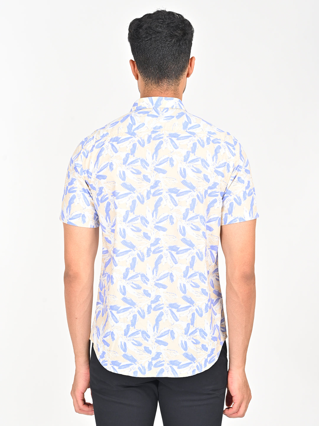 Men's White Casual Classic Cotton Printed Half Sleeves Shirt