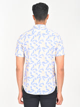 Men's White Casual Classic Cotton Printed Half Sleeves Shirt