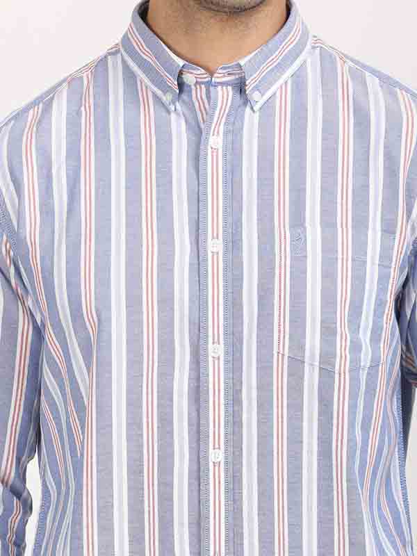 Men's Blue Casual Regular Fit Striped Full Sleeves Shirt