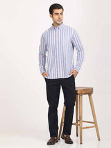 Men's Blue Casual Regular Fit Striped Full Sleeves Shirt