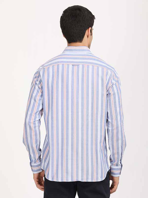 Men's Blue Casual Regular Fit Striped Full Sleeves Shirt