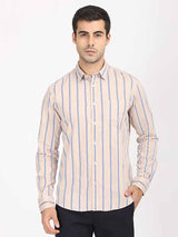Men's Pink Casual Classic Cotton Striped Shirt