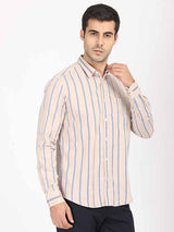 Men's Pink Casual Classic Cotton Striped Shirt