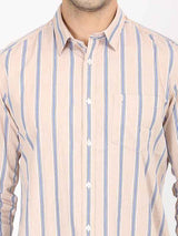 Men's Pink Casual Classic Cotton Striped Shirt