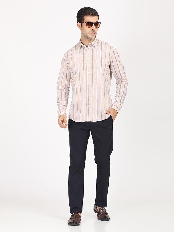 Men's Pink Casual Classic Cotton Striped Shirt