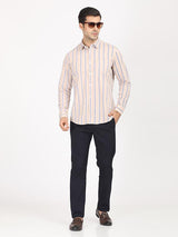 Men's Pink Casual Classic Cotton Striped Shirt
