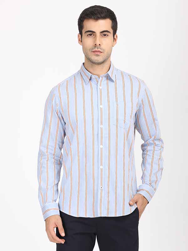 Men's Blue Casual Classic Cotton Striped Shirt