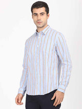 Men's Blue Casual Classic Cotton Striped Shirt