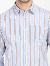 Men's Blue Casual Classic Cotton Striped Shirt