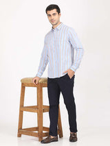 Men's Blue Casual Classic Cotton Striped Shirt