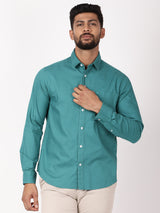 Men's Green Casual Classic Cotton Solid Full Sleeves Shirt