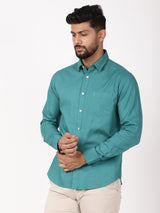 Men's Green Casual Classic Cotton Solid Full Sleeves Shirt