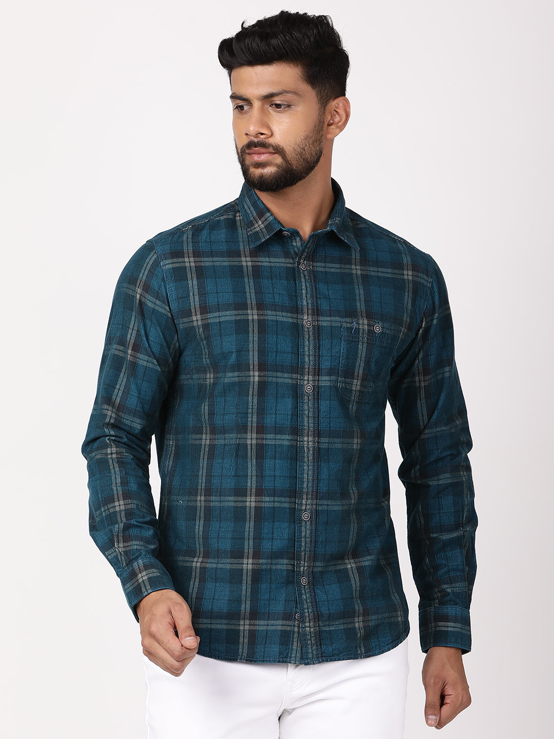 Men's Green Casual Regular Fit Checkered Full Sleeves Shirt