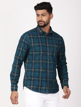 Men's Green Casual Regular Fit Checkered Full Sleeves Shirt