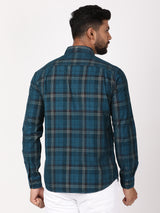 Men's Green Casual Regular Fit Checkered Full Sleeves Shirt