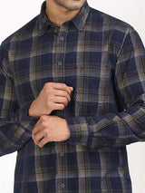 Men's Navy Casual Regular Fit Checkered Full Sleeves Shirt