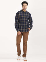 Men's Navy Casual Regular Fit Checkered Full Sleeves Shirt