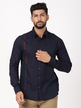Men's Navy Casual Regular Fit Striped Full Sleeves Shirt