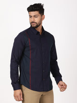 Men's Navy Casual Regular Fit Striped Full Sleeves Shirt