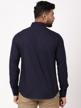 Men's Navy Casual Regular Fit Striped Full Sleeves Shirt