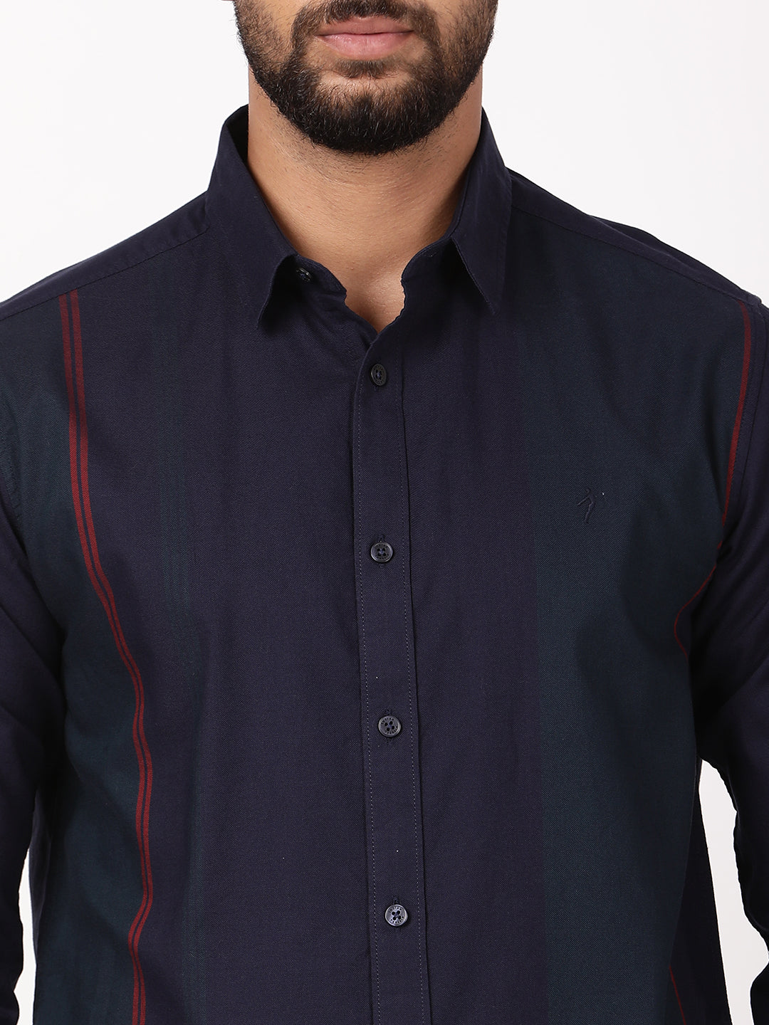 Men's Navy Casual Regular Fit Striped Full Sleeves Shirt