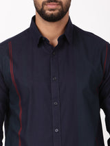 Men's Navy Casual Regular Fit Striped Full Sleeves Shirt