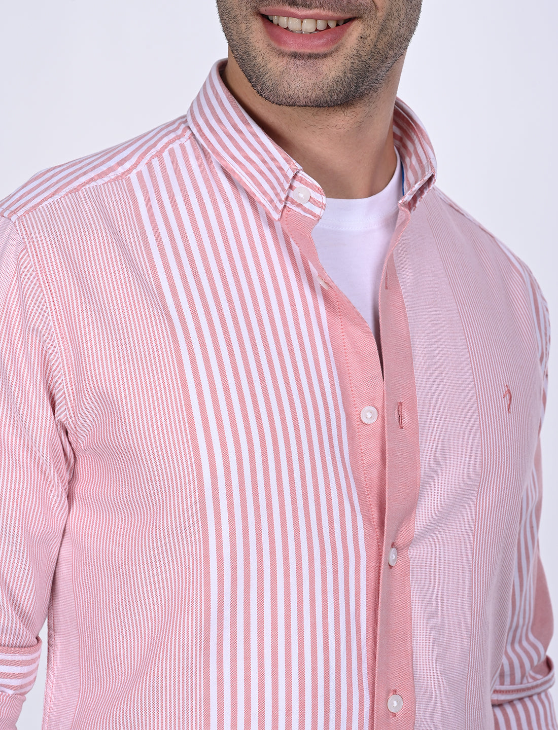Men's Red Casual Regular Fit Striped Full Sleeves Shirt