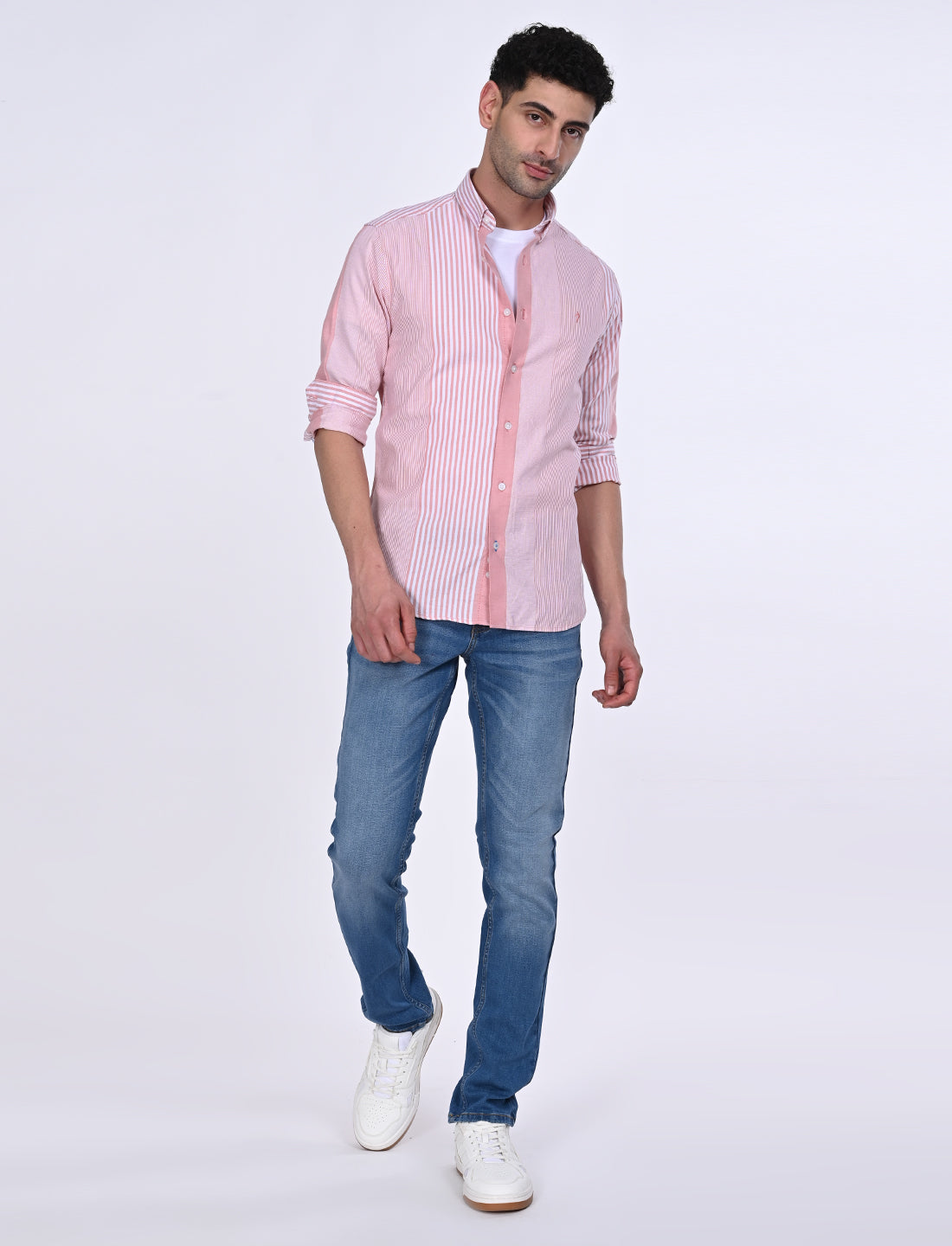 Men's Red Casual Regular Fit Striped Full Sleeves Shirt