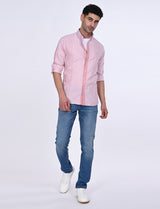 Men's Red Casual Regular Fit Striped Full Sleeves Shirt