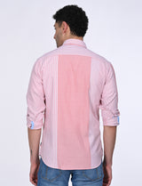 Men's Red Casual Regular Fit Striped Full Sleeves Shirt