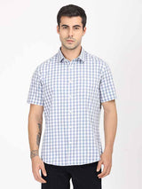 Men's Blue Casual Regular Fit Checkered Half Sleeves Shirt