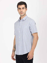 Men's Blue Casual Regular Fit Checkered Half Sleeves Shirt