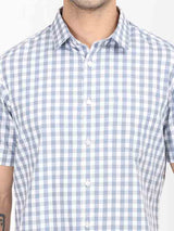 Men's Blue Casual Regular Fit Checkered Half Sleeves Shirt