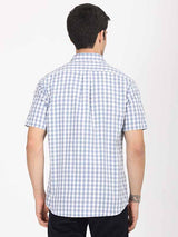 Men's Blue Casual Regular Fit Checkered Half Sleeves Shirt